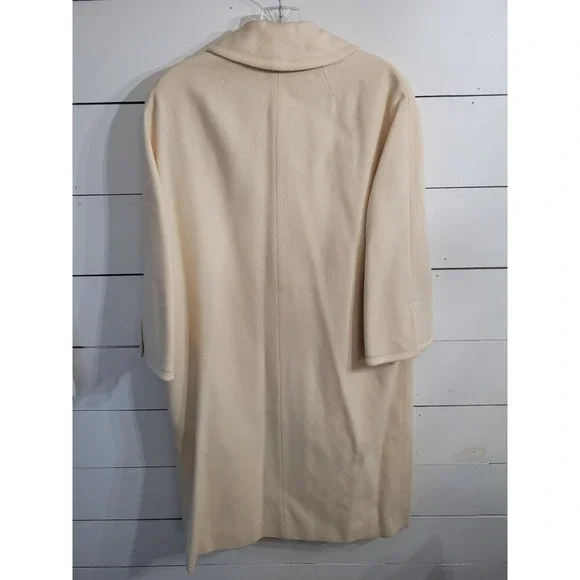 Vintage The Travelaire Cream Wool Button Split Cuff Union Made Dress Coat Sz 16 - Picture 9 of 16